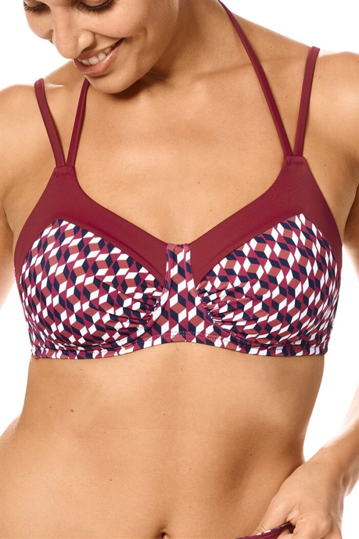 Kostium do kąpieli Amoena Apulia - usztywniany top bikini - burgundy / multi